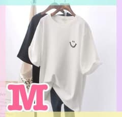 【新品】レディース 半袖 Tシャツ スマイル M 白T シンプル 可愛い 着痩せのサムネイル