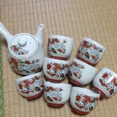 九谷清峰 和食器 茶器セット 急須 湯呑み 8客セット 花柄 赤絵 金彩