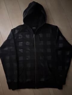 STUSSY ブラック チェック柄 フルzipパーカー　Lサイズのサムネイル