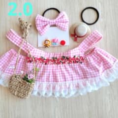 LOVOT服 ラボット ハンドメイド ピンクチェックワンピースと