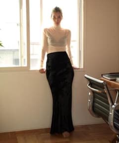 ENOF velvet long skirt black  Sのサムネイル