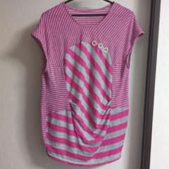ピンク グレー ボーダー 半袖 Tシャツのサムネイル