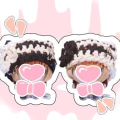 ちびぐるみぬい服 猫耳ニット帽 2個セット スモーキーピンク×ブラックのサムネイル
