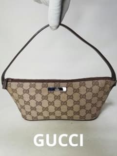 【美品】GUCCI GGパターン アクセサリーポーチ バッグ　ベージュ グッチ アクセサリーポーチ、キャンバス、ベージュ GGパターン - メルカリ