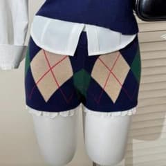チェック柄 ショートニットパンツ