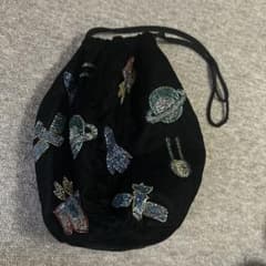 ヴィスク 宇宙柄ビーズ刺繍 巾着バッグ ベルベット - メルカリ
