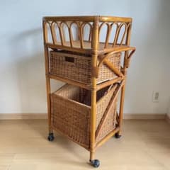 ラタン ランドリーラック 収納 引出し付 籐家具 バスケット付