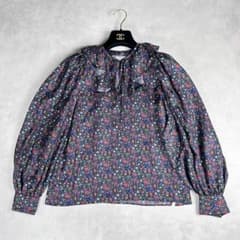 美品✨STRASBURGO ストラスブルゴ シルク 小花柄 フリル ブラウス S 