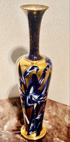 金彩 藍色 花柄 花瓶 フラワーベースのサムネイル