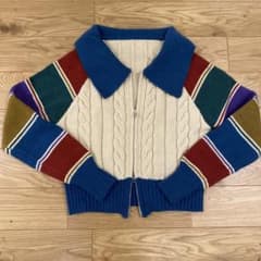マルチカラー 襟付き ダブルジップ ニット