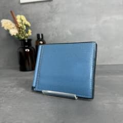 【美品】Valextra 本革 マネークリップ 二つ折り財布 コバルトブルー 美品】Valextra 本革 マネークリップ 二つ折り財布 コバルトブルー