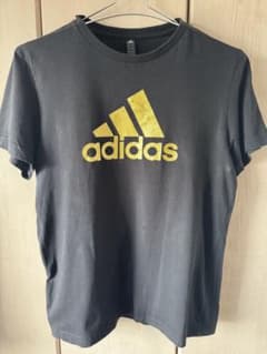 adidas アディダス ビッグロゴ Tシャツ ブラック×ゴールド Mサイズ