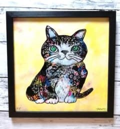 額付き銅版画応用絵画　title「回想ニャンコ」 額付き銅版画表現絵画 title「回想ニャンコ」 - メルカリ
