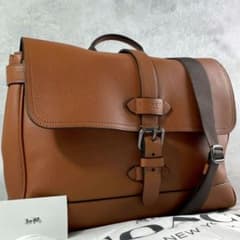 COACH トンプソン メッセンジャーバッグ 本革 2way A4可 茶 未使用 コーチ ハドソン メッセンジャーバッグ ビジネス A4可 レザー