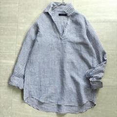 【極美品】25SS ユナイテッドアローズ リネン チェック シャツ FREE 美品＊ユナイテッドアローズ スキッパー リネン シャツ チェック柄