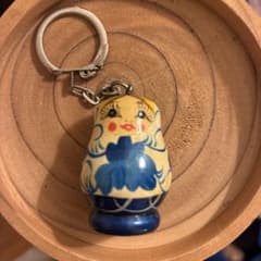 マトリョーシカ キーホルダー 木製 青白のサムネイル