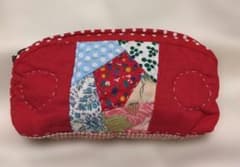 ハンドメイド パッチワーク ポーチ レッド