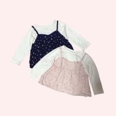 ♡西松屋♡花柄キャミソール 長袖 トップス ピンク ネイビー 2枚セット 80のサムネイル