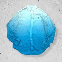 ラルフローレンリネンシャツグラデーションポニー刺繍リネン100%ブルー