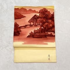 名古屋帯 作家物 落款 風景画 手描き 銀通し NO-192 正絹名古屋帯【手描き友禅／引染め 蔦】 - サキガケ