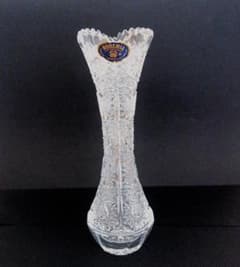 ボヘミアチェコスロバキアフラワーカットクリスタル花瓶 ボヘミアングラス カットクリスタルフラワーベース チェコスロバキア製
