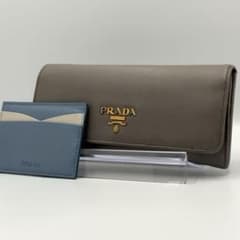 PRADA 長財布 メタルロゴ パスケース付き バイカラー サフィアーノ