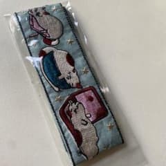 インド刺繍リボン 猫柄 ライトブルー 手芸素材 ハンドメイド 幅6cm 1mのサムネイル