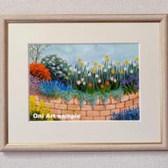 アクリル画　原画　「小さな花壇02」額縁付　SMサイズ 小さな花壇02」アクリル画 原画 風景画 額縁付 SMサイズ 絵画
