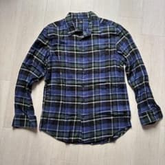 ユニクロ フランネル長袖シャツ ネイビー Lサイズのサムネイル