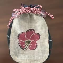 沖縄紅型 伝統工芸 巾着袋 マチつき ハンドメイド ハイビスカス お土産のサムネイル