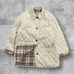 美品♡バーバリーロンドン　キルティングジャケット　ベルト　ノバチェック L相当 バーバリーロンドン キルティングジャケット ノバチェック クリーム色