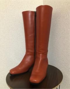 本革　スクエアロングブーツ ブラウン　新品中敷き付きのサムネイル