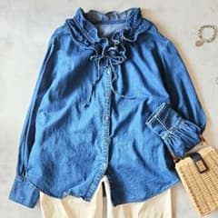 完売品 Rie Miller リエミラー フリル ギャザーデニムブラウス - メルカリ
