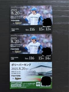 エスコン★ファイターズvsバファローズ1階席チケット8月20日駐車場付きのサムネイル