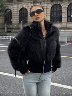 黒ファーコート ショート丈のサムネイル