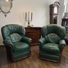 k831r111 イタリア製 グリーンの本革ソファ 1Pソファ 2脚セット - メルカリ