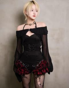 DustDevil【ダストデビル】チェックフリルオールインワンピース レッド