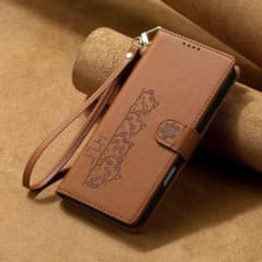 【新品】iPhone17 手帳型 ケース 猫 貓 ブラウン ストラップのサムネイル
