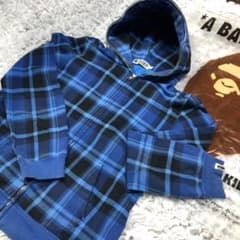 A BATHING APE ブルー チェック柄 ジップ パーカー - メルカリ