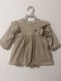【POLO】70cm フリルロンパース ワンピース風 ベージュ 女の子のサムネイル