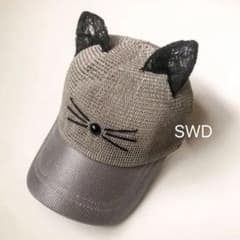 ネコ型キャップ　野球帽　グレーのサムネイル