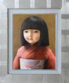 ❤️新作 油絵 菅家令子絵 絵画インテリアF6-010226 市松人形 日本人形 ❤️新作 油絵 市松人形 額(銀) F6-010226 絵画インテリア 菅家令子