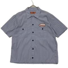 TENDERLOIN 美品 ワッペン ストライプ ワークシャツ M ブルー 半袖 
