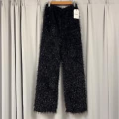 GRL ブラック　ラメフリンジカットロングパンツ　［dh1338］　黒　パンツのサムネイル