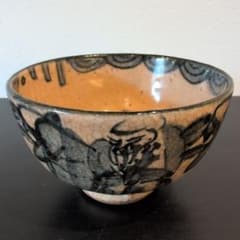 茶道具 青木木米（聾米造） 染付 人物文 茶碗（高さ7.5cm×幅12.3cm