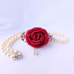 ハンドメイド かぎ針編み 薔薇のコサージュ 　髪飾り　パールスワロフスキービーズのサムネイル