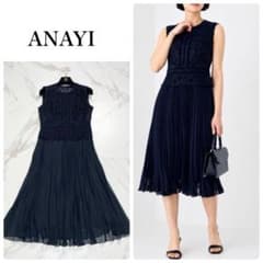 人気✨ANAYI チュール刺繍プリーツワンピース レース ペプラムディテール 人気✨ANAYI チュール刺繍プリーツワンピース レース ペプラム