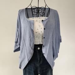 Pinkadobe レディース ブルー 五分袖 カーディガン　Мサイズ　春夏秋服のサムネイル
