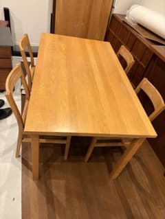 引取限定】廃盤品 無印良品 無垢材ダイニングテーブル、チェア4脚