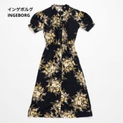 インゲボルグ ワンピース 総ボタン 花柄 黒 パフスリーブ - メルカリ